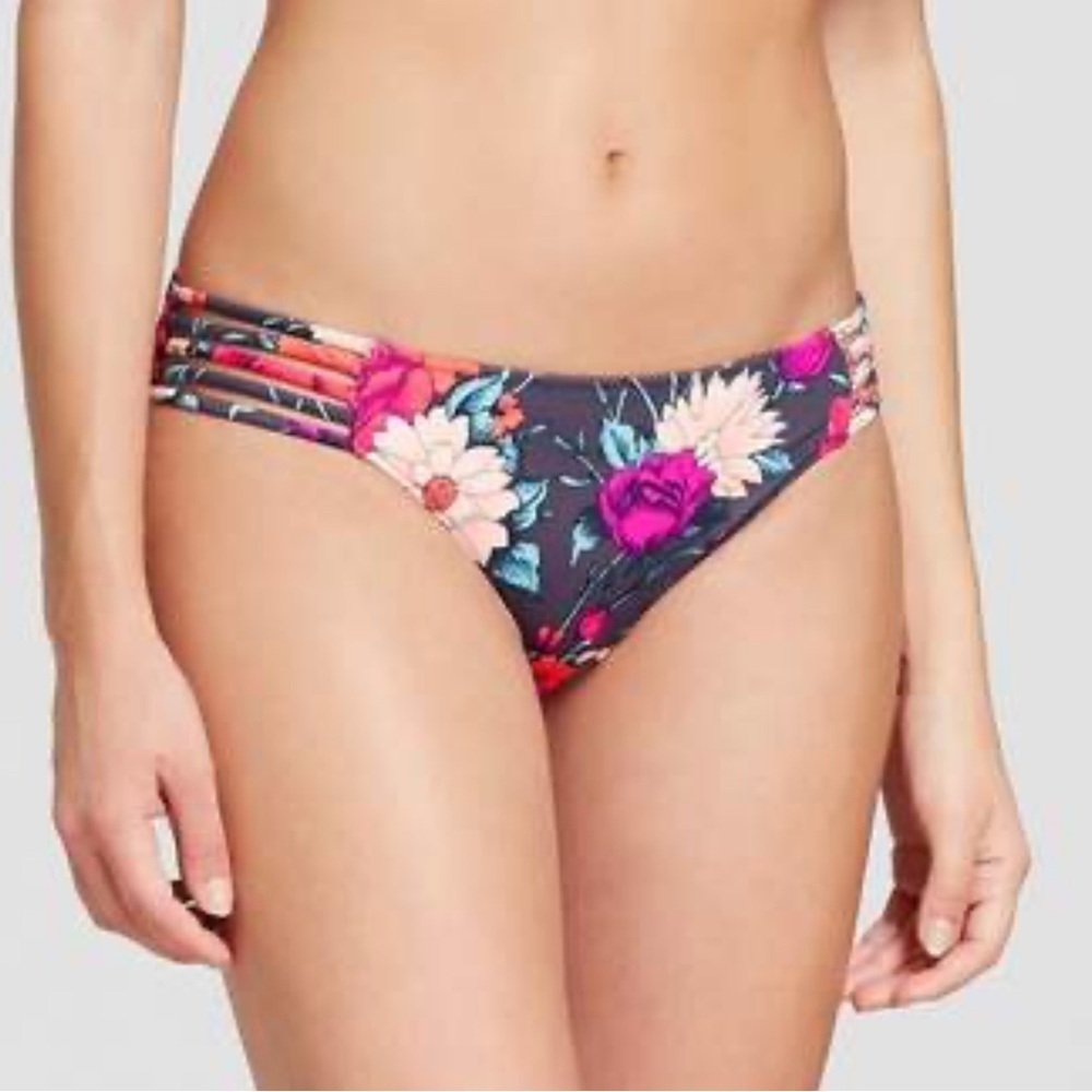 SHADE & SHORE WOMEN'S FLORAL PRINT BEACH HIPSTER STRAPPY BIKINI BOTTOM size L